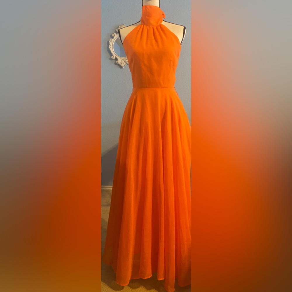 Vintage Beverly Paige Vibrant Orange Maxi Dress